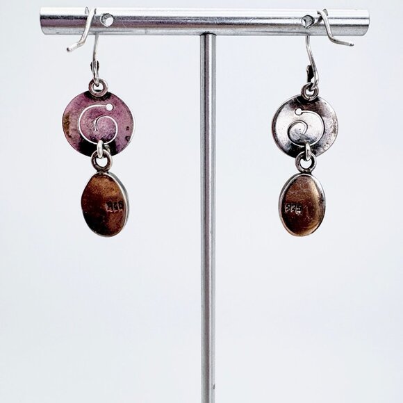 Sterling Silver 925 Turquoise Spiral Design Dangle Earrings Size 1.75" Length - Picture 6 of 8